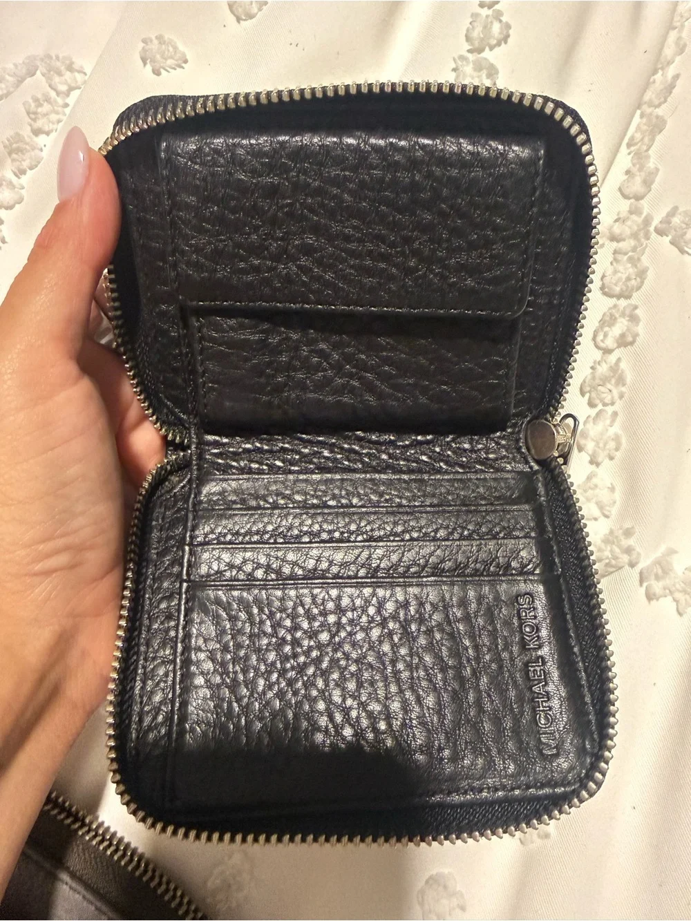 Michael Kors Black Pebbled Leather Zip Card Case